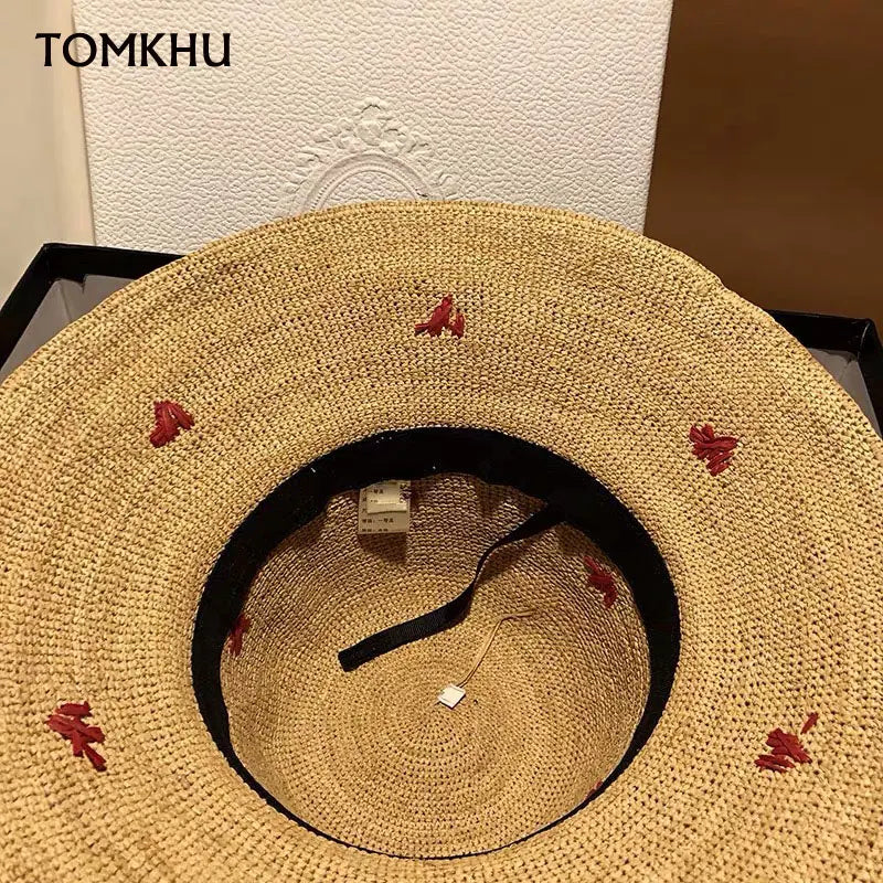 Japanese Straw Hat for Female New Summer Korean Version of the Sunscreen Big Hat Eaves Beach Seaside Vacation Sun Hat Foldable