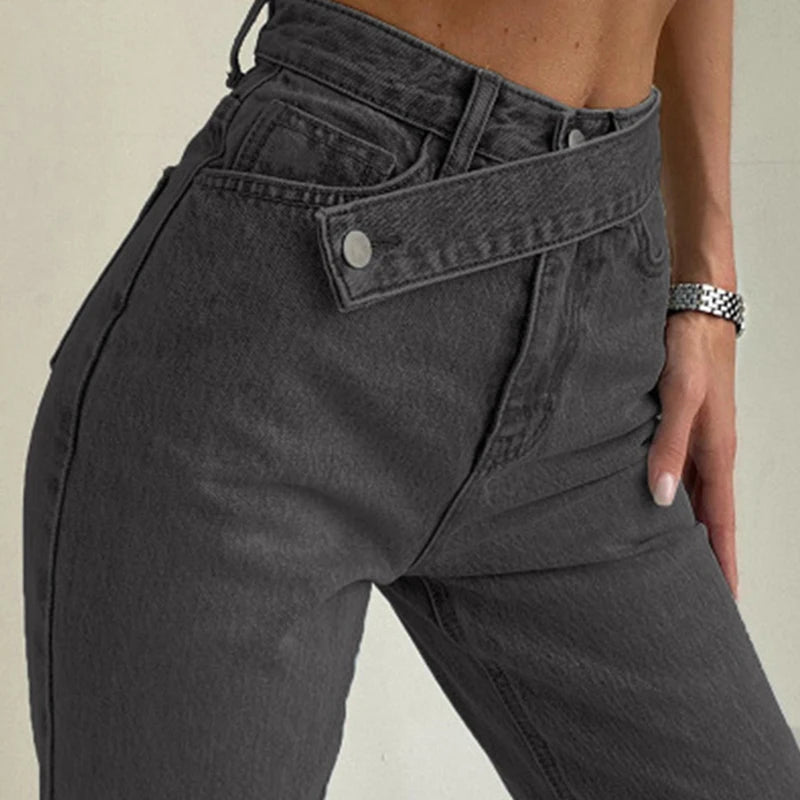 Cryptographic Casual Fashion Straight Denim High Waist Jeans Women Pants Fall Winter 2024 Harajuku Boyfriend Jeans Loose Bottom