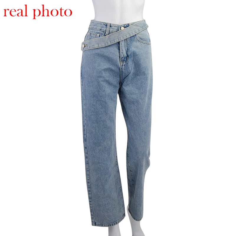 Cryptographic Casual Fashion Straight Denim High Waist Jeans Women Pants Fall Winter 2024 Harajuku Boyfriend Jeans Loose Bottom