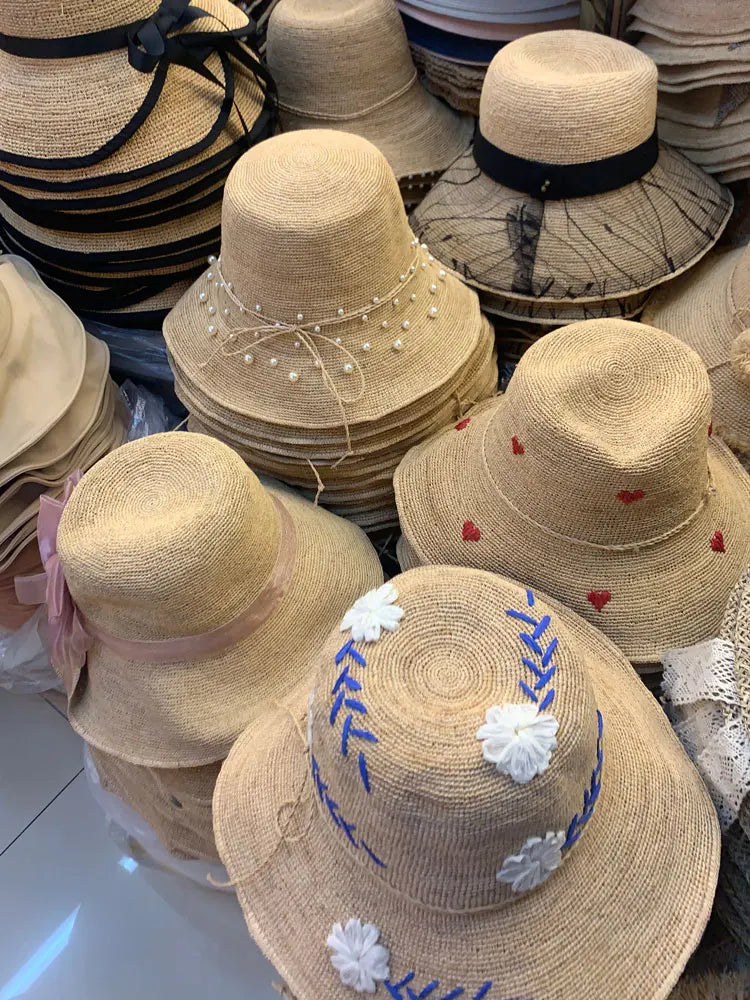 Japanese Straw Hat for Female New Summer Korean Version of the Sunscreen Big Hat Eaves Beach Seaside Vacation Sun Hat Foldable