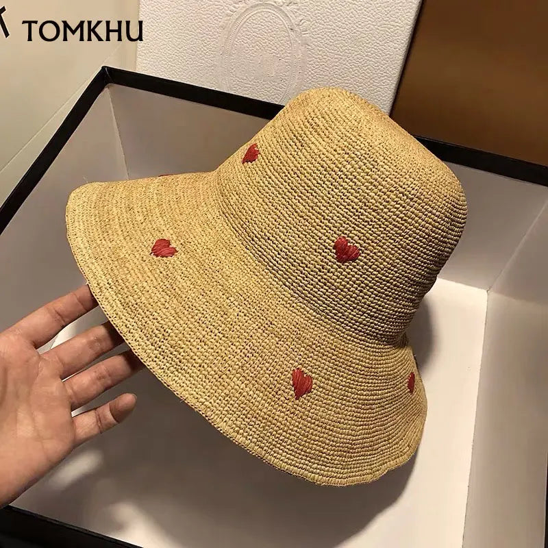 Japanese Straw Hat for Female New Summer Korean Version of the Sunscreen Big Hat Eaves Beach Seaside Vacation Sun Hat Foldable