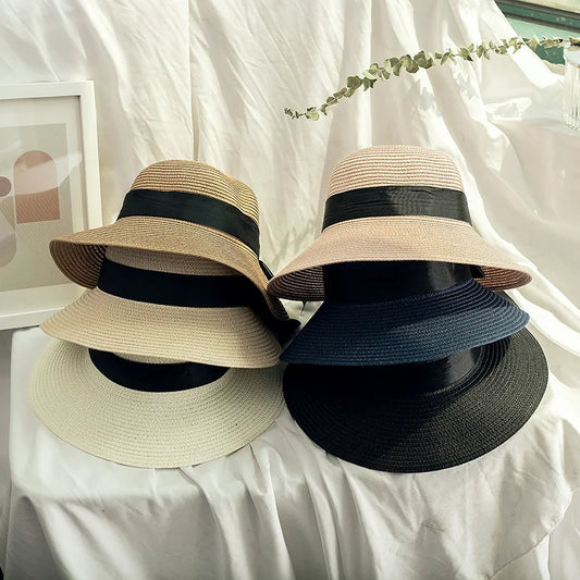 Women Straw Hat Summer Outdoor Beach Vacation Sunscreen Foldable Beach Hats Female Fisherman Cap Lady Sun Visors