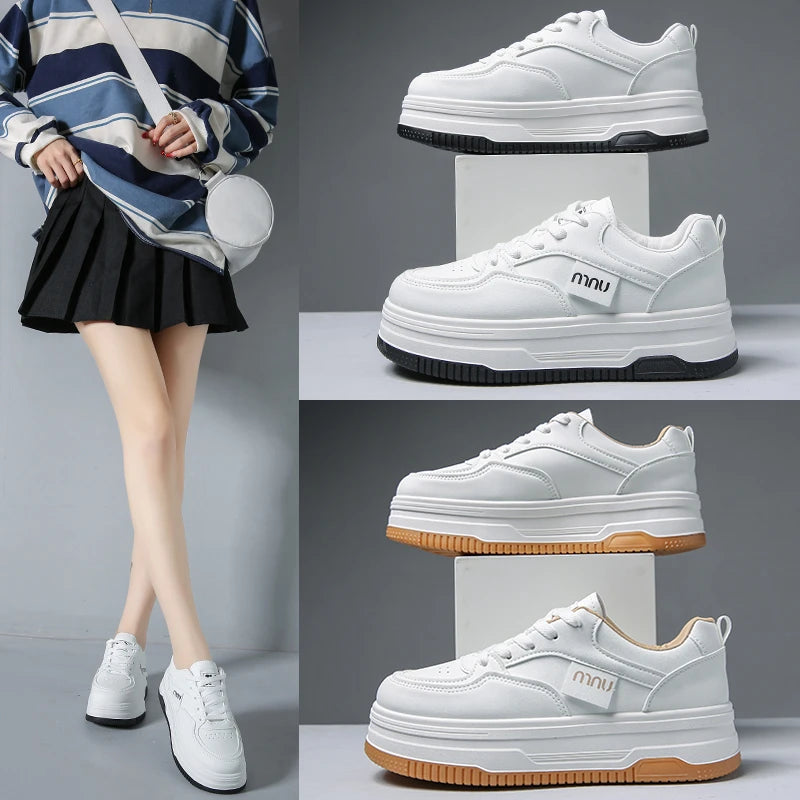 Women White Sneakers Walking Sports Board Shoes