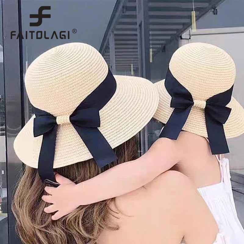 Women Straw Hat Summer Outdoor Beach Vacation Sunscreen Foldable Beach Hats Female Fisherman Cap Lady Sun Visors