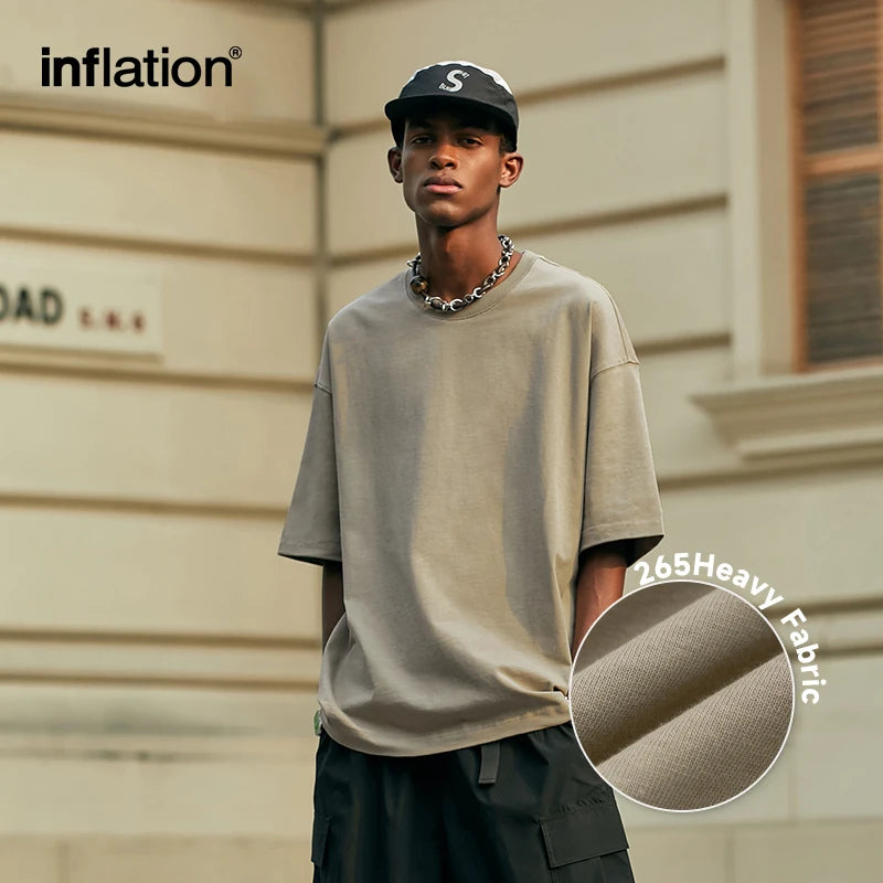 INFLATION Soft Touch 100% Cotton Blank T Shirt Men 265gsm Heavy Weight Oversized TShirt Unisex Hip Hop Tees