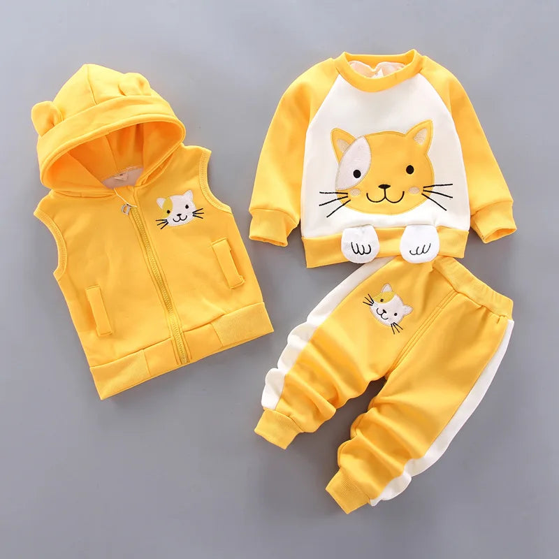 Winter Baby Boys Clothing Sets 2024 Cartoon Toddler Boys Girls Warm Hooded Coats Pants Suit Kids Thick Tracksuit Clothes Set